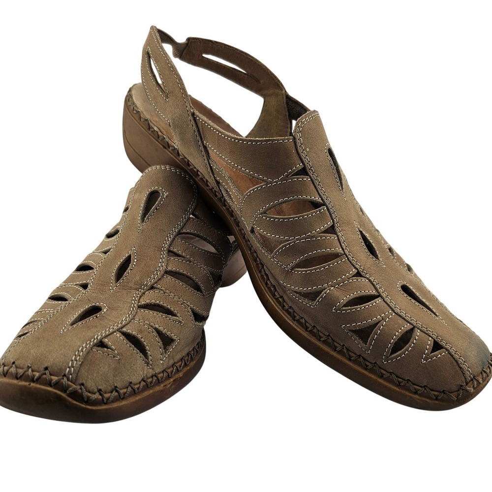 Remonte Women's‎ Soft Leather Cutout Slingback Sandals Brown Size 40 EUC 40